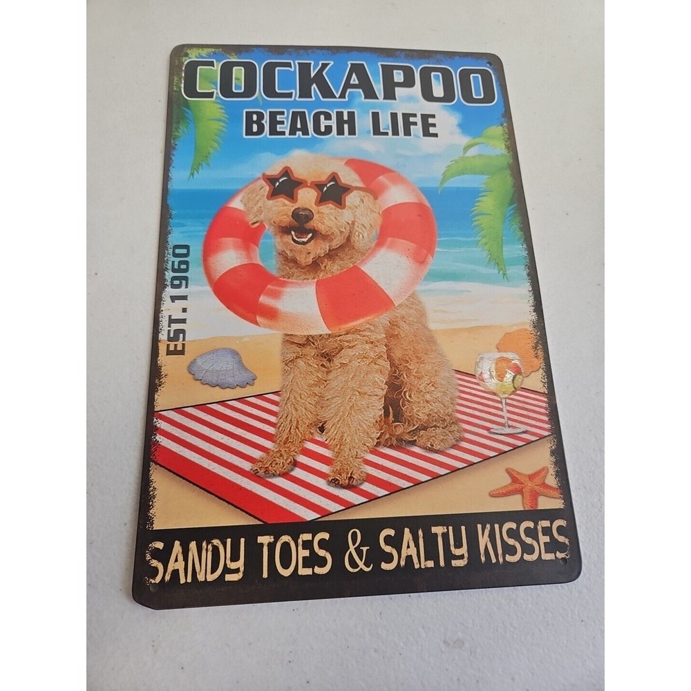 Cockapoo Beach Life, Rustic Looking Metal Sign, 8x12, Sand, Ocean, Dogs